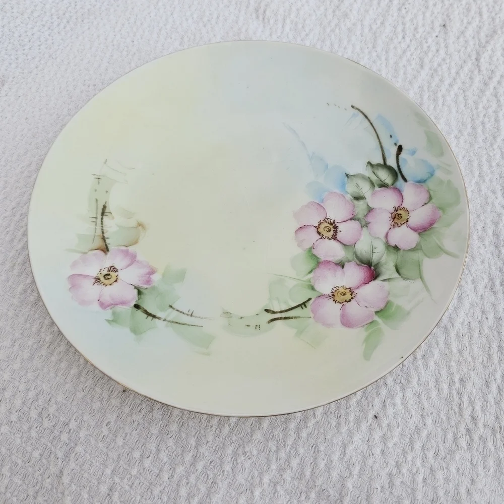 Thomas Bavaria Collectors Porcelain Plate Pink Flowers gold rim plate size 7.5